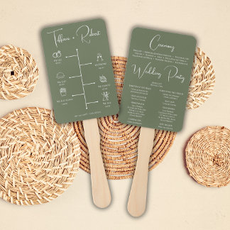 Editable Color Green Wedding Ceremony Program Hand Fan