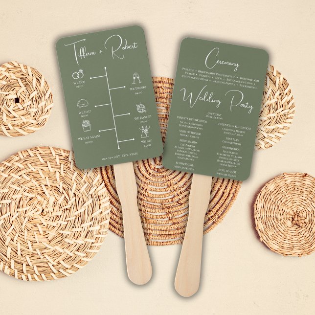 Editable Color Green Wedding Ceremony Program Hand Fan (Creator Uploaded)