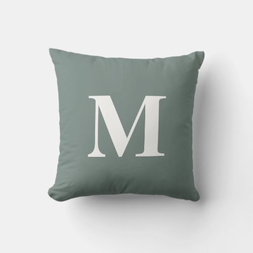Editable Color Green White Monogram Initial Outdoor Pillow