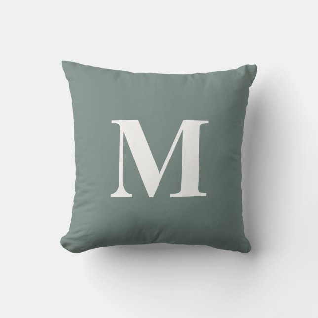 Editable Color Green White Monogram Initial Outdoor Pillow (Front)
