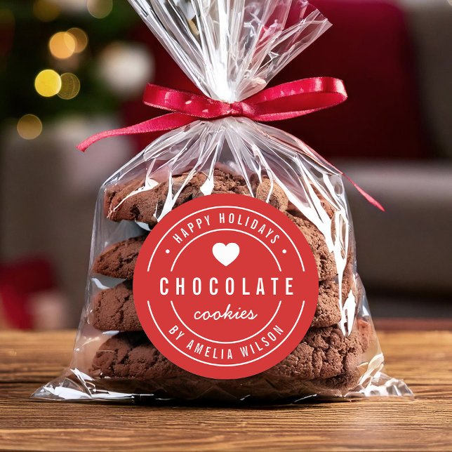 EDITABLE Color Homemade Goods Happy Holidays Classic Round Sticker (Creator Uploaded)