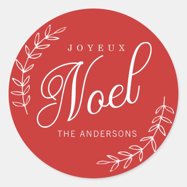 EDITABLE Color Joyeux Noel Christmas Classic Round Sticker (Front)
