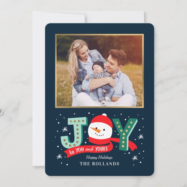 EDITABLE Color Joyful Snowman Holiday Photo Card (Front)