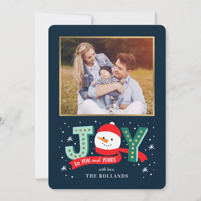 EDITABLE Color Joyful Snowman Holiday Photo Card (Front)