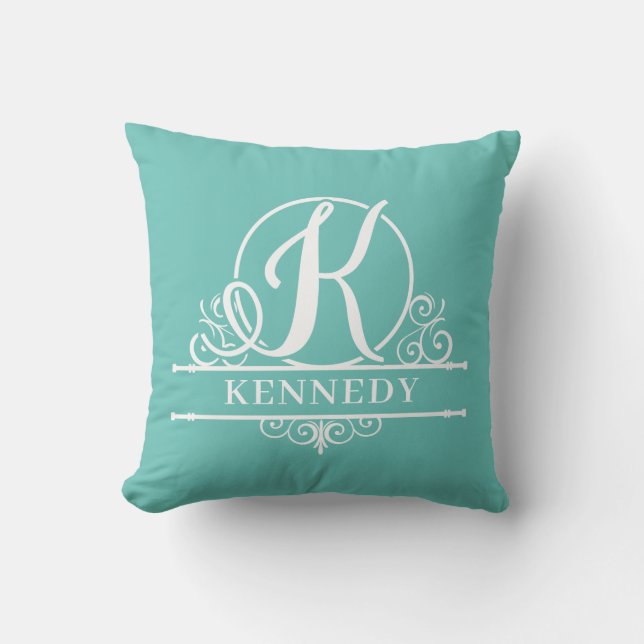 Editable Color Letter K Split Monogram Throw Pillow (Front)
