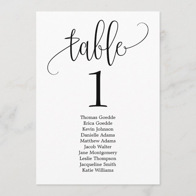 Editable Color Lovely Calligraphy Seating Card (Front)