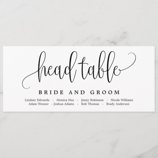 Editable Color Lovely Calligraphy Seating Card (Front)