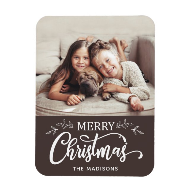Editable Color Merry Christmas Photo Magnet (Vertical)