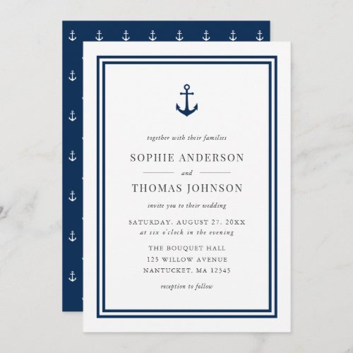 Editable Color Modern Classic Anchor Wedding Invitation