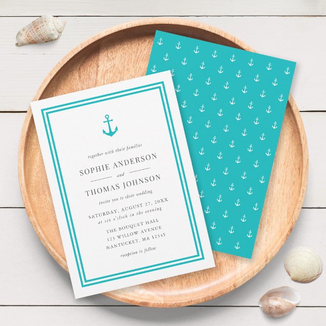 Editable Color Modern Classic Anchor Wedding Invitation (Creator Uploaded)