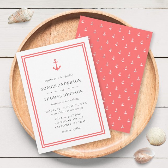 Editable Color Modern Classic Anchor Wedding Invitation (Creator Uploaded)