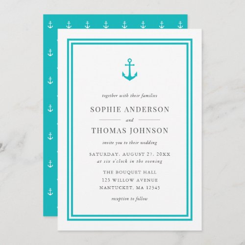Editable Color Modern Classic Anchor Wedding Invitation