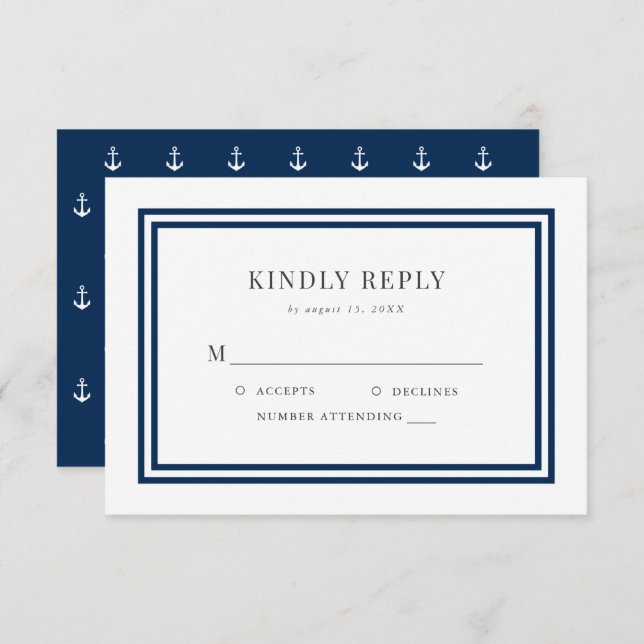 Editable Color Modern Classic Anchor Wedding RSVP Card (Front/Back)