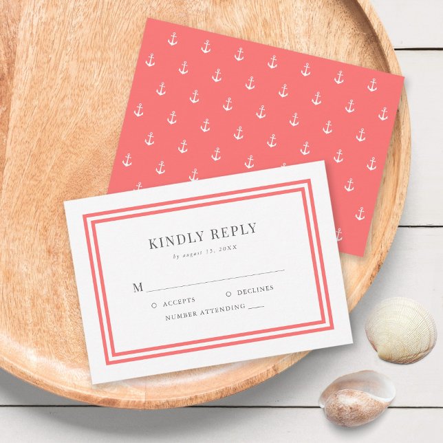 Editable Color Modern Classic Anchor Wedding RSVP Card (Creator Uploaded)