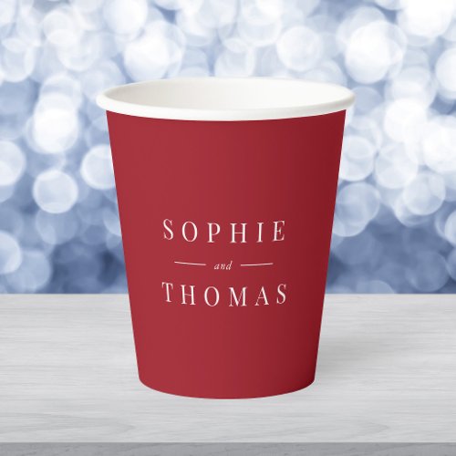 Editable Color Modern Classic Couple Names Paper Cups