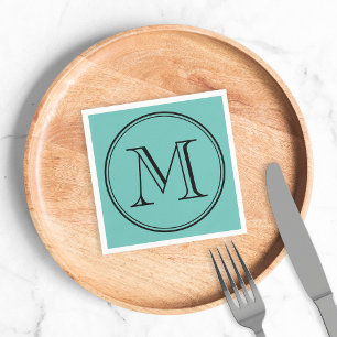 Editable Color Modern Classic Round Black Monogram Napkins
