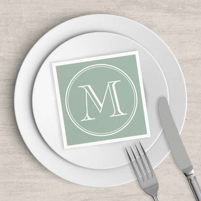 Editable Color Modern Classic Round White Monogram Paper Napkins (Creator Uploaded)