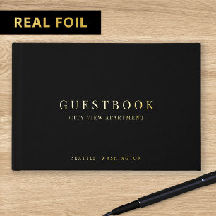 Editable Color Modern Classic Vacation Home Rental Foil Guest Book