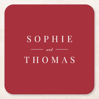 Editable Color Modern Classic Wedding Square Paper Coaster