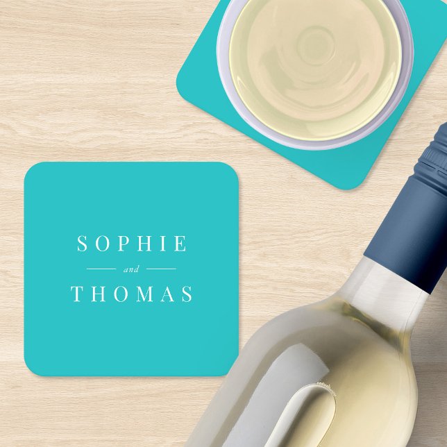 Editable Color Modern Classic Wedding Square Paper Coaster (Creator Uploaded)