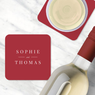 Editable Color Modern Classic Wedding Square Paper Coaster