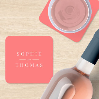 Editable Color Modern Classic Wedding Square Paper Coaster