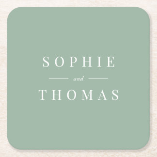 Editable Color Modern Classic Wedding Square Paper Coaster