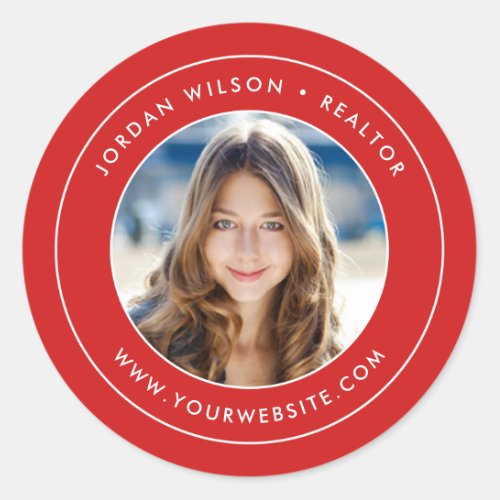 Editable Color Modern Double Border Add Your Photo Classic Round Sticker