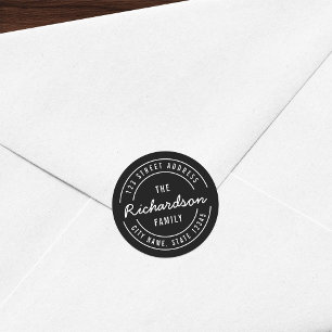 EDITABLE Color Modern Last Name Return Address Classic Round Sticker