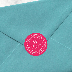 EDITABLE Color Monogram Border Return Address Classic Round Sticker