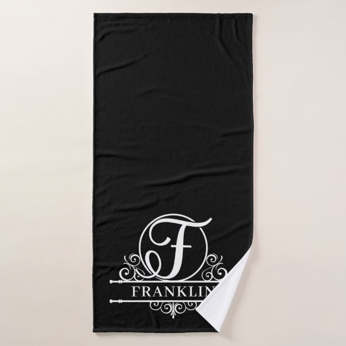 Editable Color Monogram F Bath Towel Set