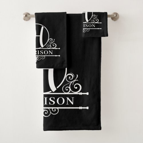 Editable Color Monogram H Bath Towel Set