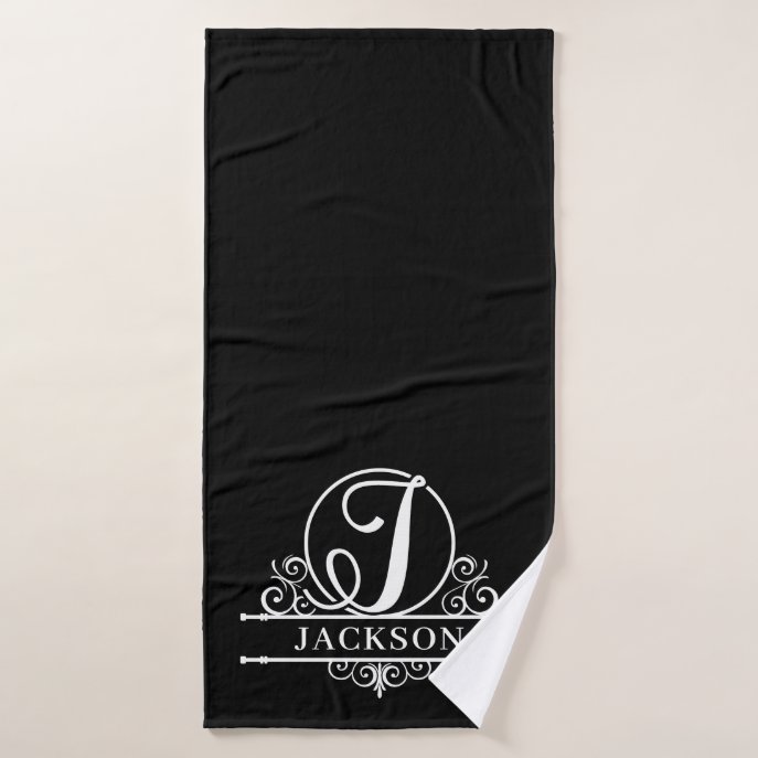 Editable Color Monogram J Bath Towel Set