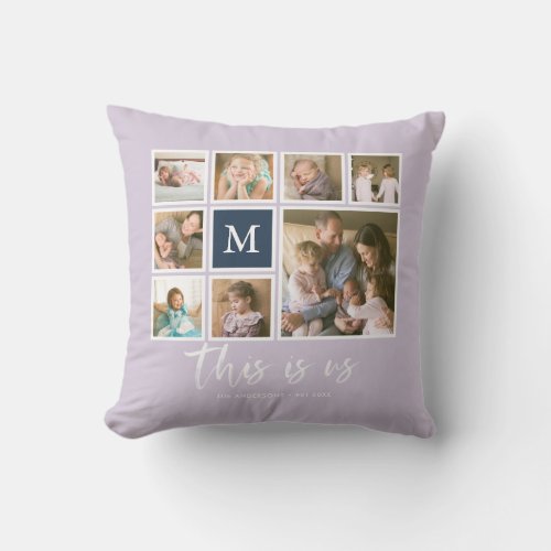 Editable Color Monogram This is Us Photo Collage Throw Pillow