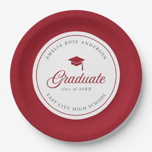 Editable Color Mortarboard Script Graduate Paper Plates