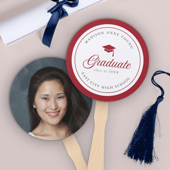 Editable Color Mortarboard Script Graduate Photo Hand Fan (Creator Uploaded)