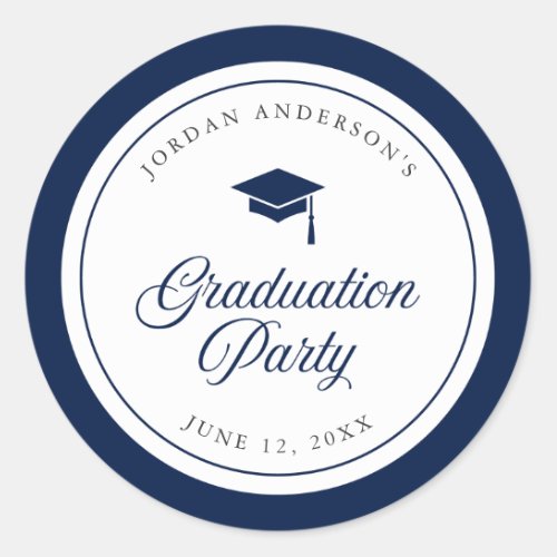 Editable Color Mortarboard Script Graduation Party Classic Round Sticker