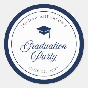 Editable Color Mortarboard Script Graduation Party Classic Round Sticker