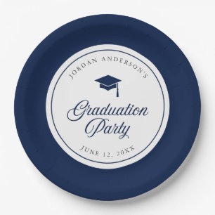Editable Color Mortarboard Script Graduation Party Paper Plates