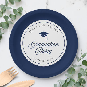 Editable Color Mortarboard Script Graduation Party Paper Plates