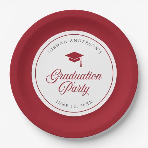 Editable Color Mortarboard Script Graduation Party Paper Plates