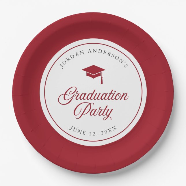 Editable Color Mortarboard Script Graduation Party Paper Plates (Front)