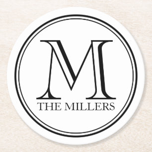 Editable Color Name / Bar / Diner Round Monogram Paper Coaster