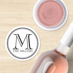 Editable Color Name / Bar / Diner Round Monogram Paper Coaster