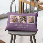 Editable Color Name Calligraphy Photo Collage Lumbar Pillow<br><div class="desc">Pillow with 3 square photos with a white border around them arranged side by side on the front and back side making it 6 photos in total that you can replace with you own photos against an editable background color (click "customize" to change background color). You can also add your...</div>