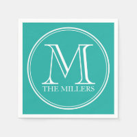 Editable Color Name Round White Monogram Napkin