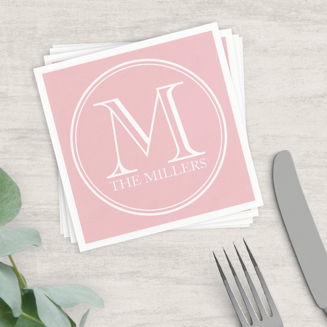 Editable Color Name Round White Monogram Napkins (Creator Uploaded)