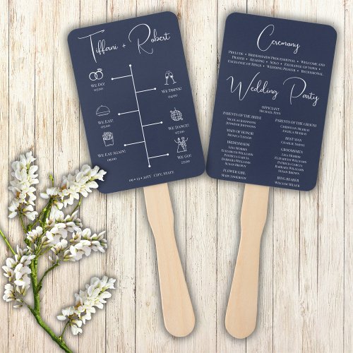 Editable Color Navy Blue Wedding Timeline Hand Fan