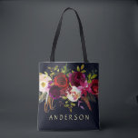 EDITABLE COLOR Navy Marsala Rustic Boho Floral Tote Bag<br><div class="desc">CHANGEABLE BACKGROUND COLOR. Bohemian style Allover Print Tote Bag featuring watercolor illustration of burgundy, marsala, red and pink peonies and roses with feathers accent on navy blue background. This is perfect for fall/autumn/winter, floral and bohemian style events. Matching items are also available. * Please click the "Customize" button to change...</div>