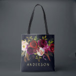 EDITABLE COLOR Navy Marsala Rustic Boho Floral Tote Bag<br><div class="desc">CHANGEABLE BACKGROUND COLOR. Bohemian style Allover Print Tote Bag featuring watercolor illustration of burgundy, marsala, red and pink peonies and roses with feathers accent on navy blue background. This is perfect for fall/autumn/winter, floral and bohemian style events. Matching items are also available. * Please click the "Customize" button to change...</div>
